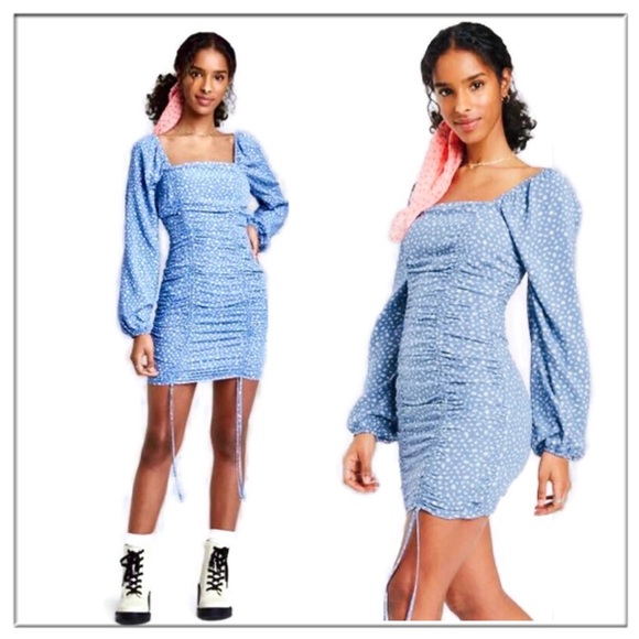 Target Dresses & Skirts - SOLD-Bianca Puff long sleeve Double Ruched blue dress